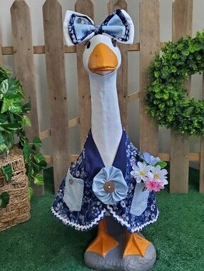 Porch Goose Blue Floral Goose Outfit with Bow For Large Concrete Goose